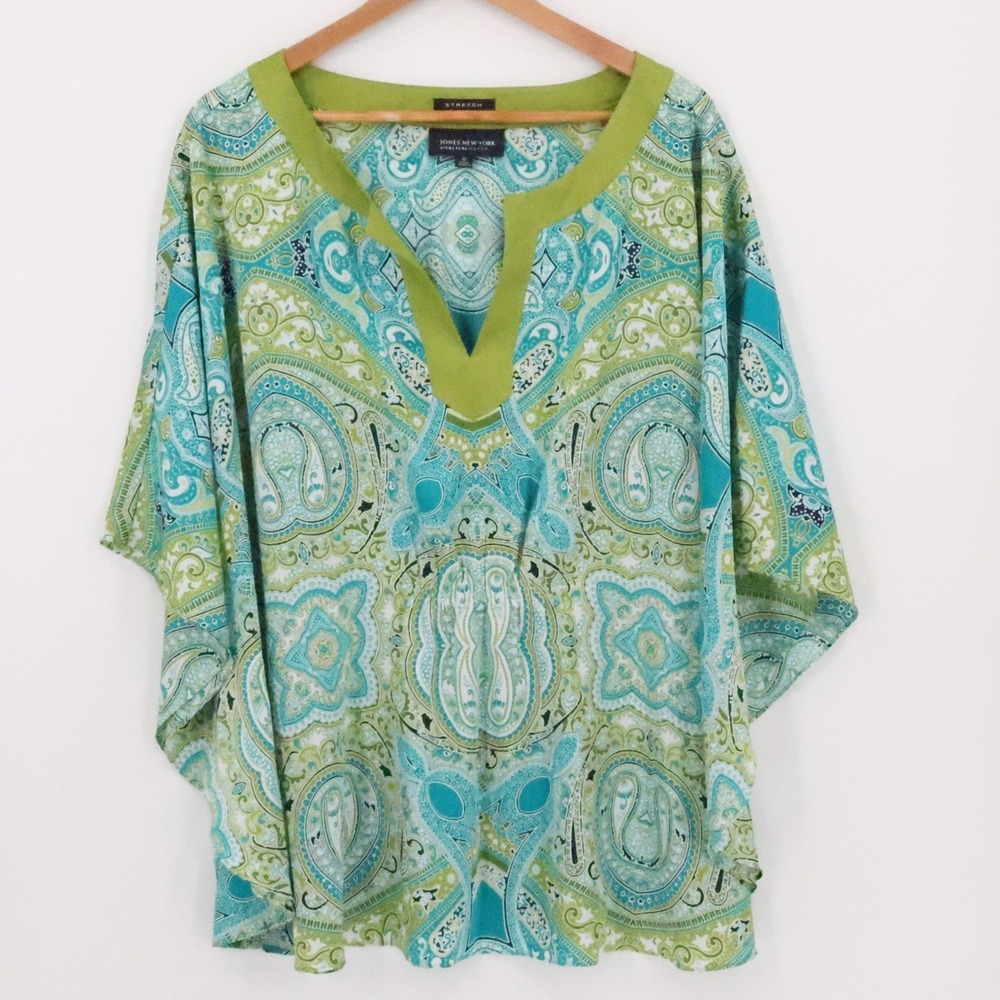 Jones New York Paisley Kaftan Top Womens‎ Resort V-Neck Stretch Plus Size 2X